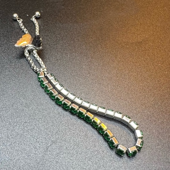 Simulated Green Diamond (Green CZ) Butterfly Slider Bolo Tennis Bracelet - Picture 3 of 6
